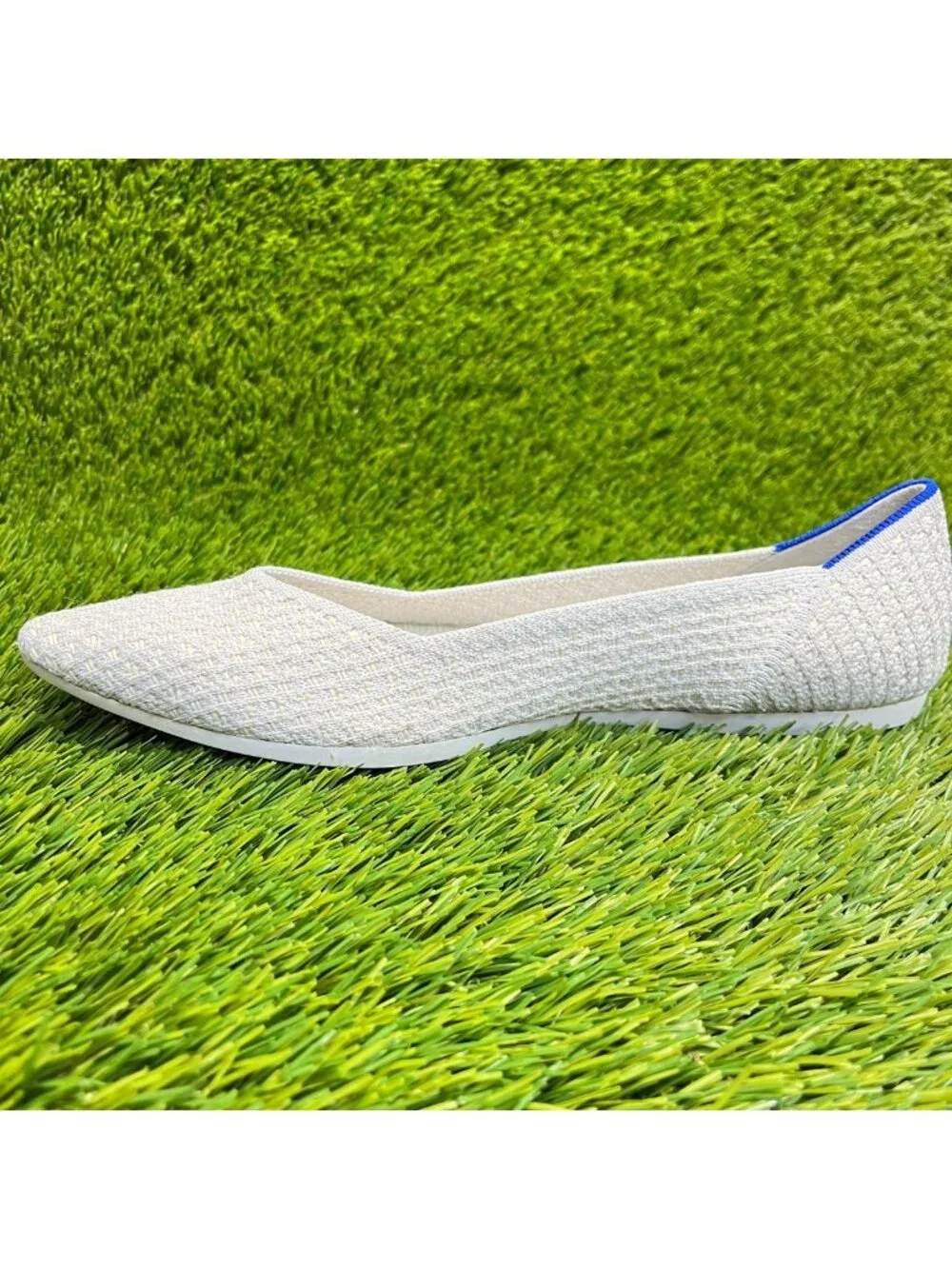 Rothy's The Point Womens Size 8.5 White Blue Casual Classic Slip On Ballet Flats
